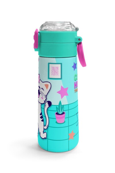 Coral High Kids Turkuaz Pembe Dondurmalı Desenli Pipetli ve Direkt İçim Çelik Termos 500 ml 31952 - 3