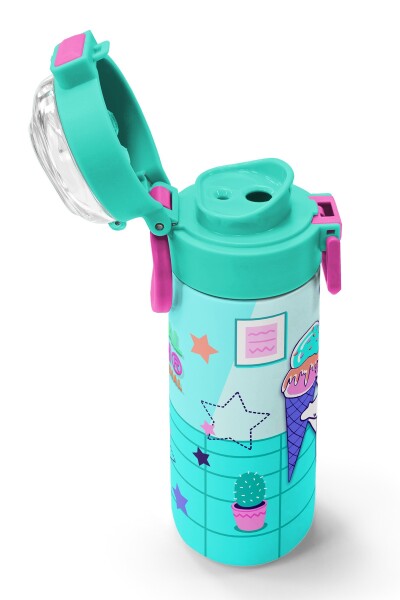 Coral High Kids Turkuaz Pembe Dondurmalı Desenli Pipetli ve Direkt İçim Çelik Termos 500 ml 31952 - 6