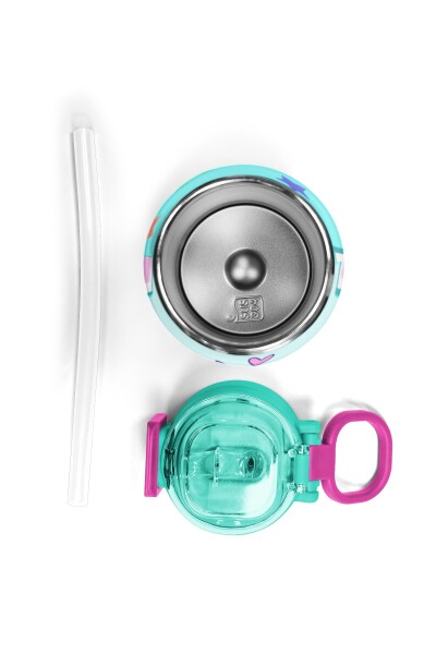 Coral High Kids Turkuaz Pembe Dondurmalı Desenli Pipetli ve Direkt İçim Çelik Termos 500 ml 31952 - 7