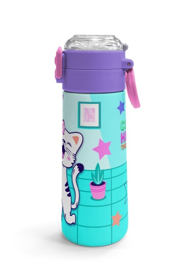 Coral High Kids Turkuaz Pembe Dondurmalı Desenli Pipetli ve Direkt İçim Çelik Termos 500 ml 31952 - 3