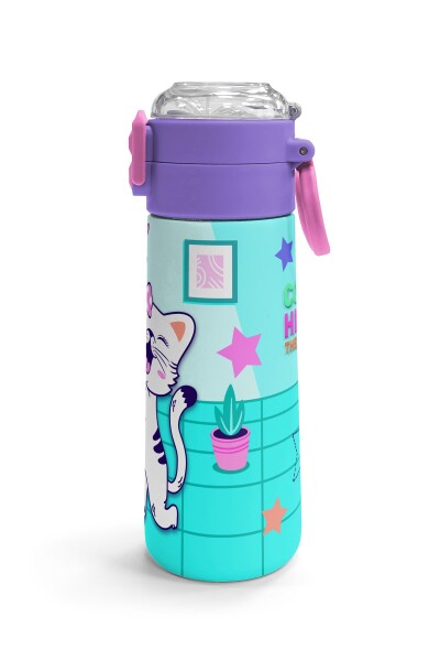 Coral High Kids Turkuaz Pembe Dondurmalı Desenli Pipetli ve Direkt İçim Çelik Termos 500 ml 31952 - 3