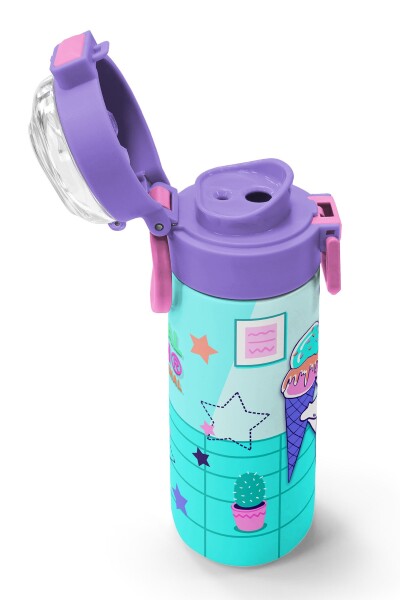 Coral High Kids Turkuaz Pembe Dondurmalı Desenli Pipetli ve Direkt İçim Çelik Termos 500 ml 31952 - 6