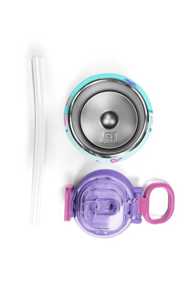 Coral High Kids Turkuaz Pembe Dondurmalı Desenli Pipetli ve Direkt İçim Çelik Termos 500 ml 31952 - 7