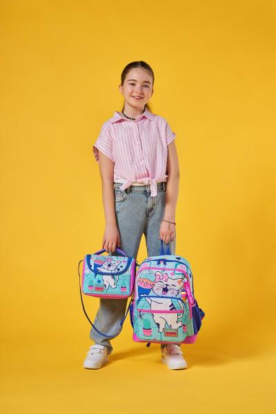 Coral High Kids Turkuaz Pembe Dondurmalı Kedi Desenli 3’lü Okul Çanta Seti SET0123751 - 8