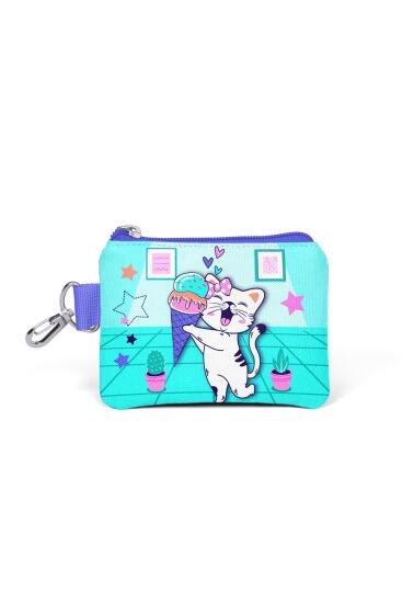 Coral High Kids Turkuaz Pembe Dondurmalı Kedi Desenli Bozuk Para Çantası 21880 