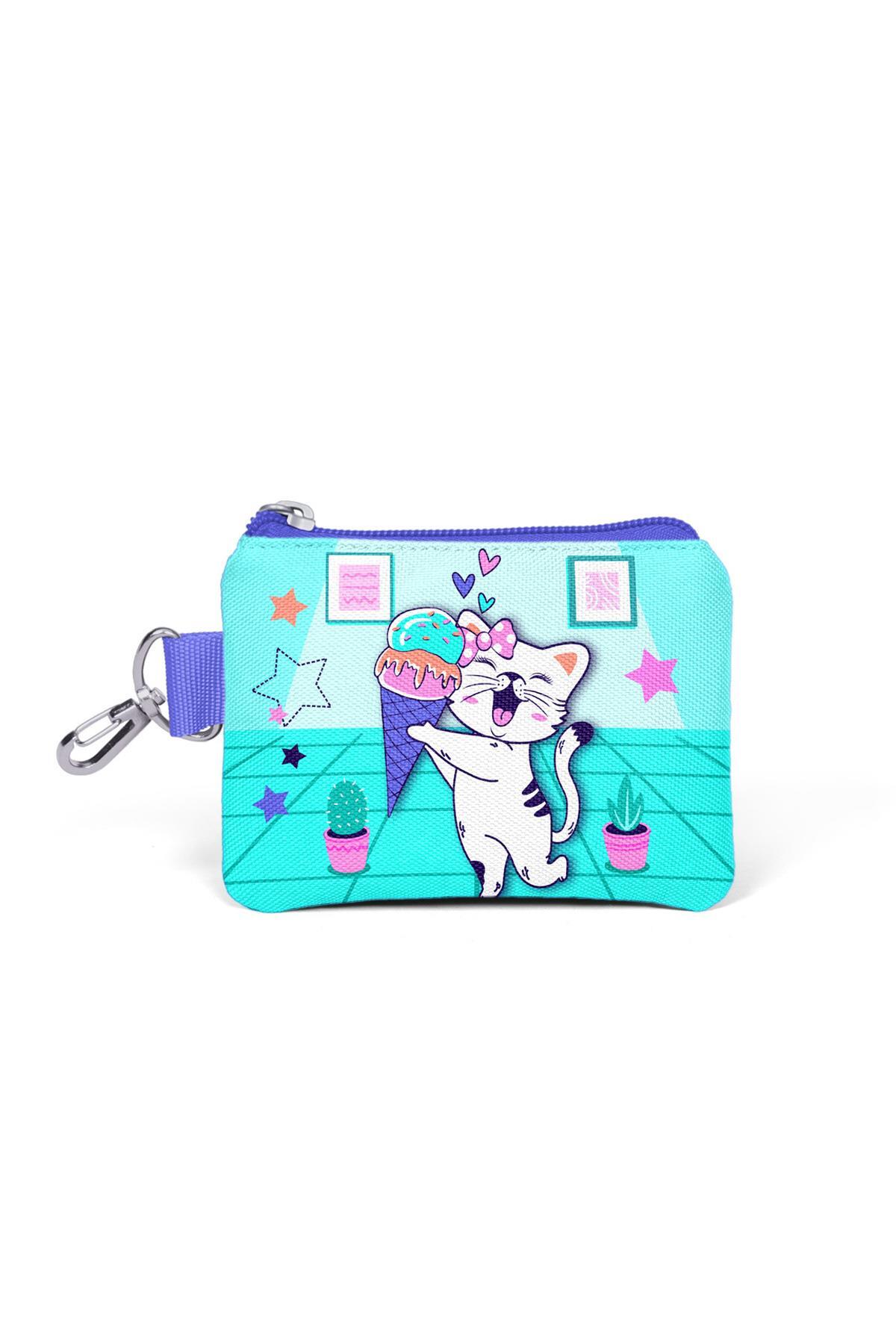 Coral High Kids  Turkuaz Pembe Dondurmalı Kedi Desenli Bozuk Para Çantası 21880