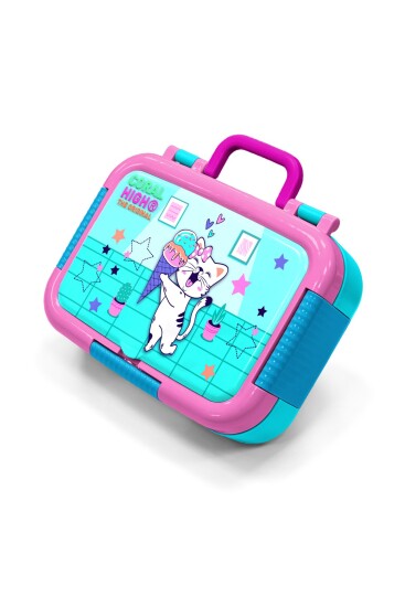 Coral High Kids Turkuaz Pembe Dondurmalı Kedi Desenli Paslanmaz Çelik Beslenme Kabı 39259 