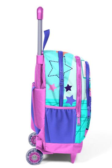 Coral High Kids Turkuaz Pembe Dondurmalı Kedi Desenli Üç Bölmeli Çekçekli Okul Sırt Çantası 23951 - 10