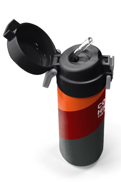 Coral High Kids Turuncu Bordo Desenli Pipetli ve Direkt İçim Çelik Termos 500 ml 31892 - 2