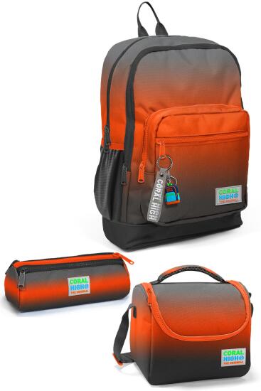 Coral High Kids Turuncu Gri Renk Geçişli 3’lü Okul Çanta Seti SET0123748 - Coral High KIDS