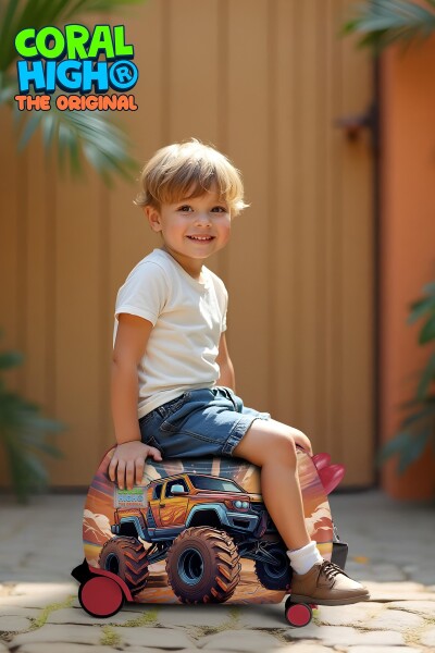 Coral High Kids Turuncu High Wheels Truck Desenli Otur-Çek Çocuk Valizi 16365 - 2