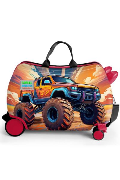 Coral High Kids Turuncu High Wheels Truck Desenli Otur-Çek Çocuk Valizi 16365 - 3