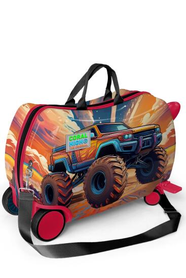 Coral High Kids Turuncu High Wheels Truck Desenli Otur-Çek Çocuk Valizi 16365 - 5