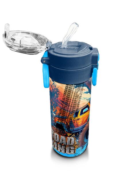 Coral High Kids Turuncu High Wheels Truck Desenli Pipetli ve Direkt İçim Çelik Termos 500 ml 31994 - 5