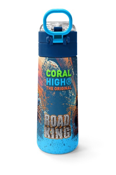 Coral High Kids Turuncu High Wheels Truck Desenli Pipetli ve Direkt İçim Çelik Termos 500 ml 31994 - 4
