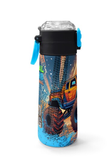 Coral High Kids Turuncu High Wheels Truck Desenli Pipetli ve Direkt İçim Çelik Termos 500 ml 31994 - 2