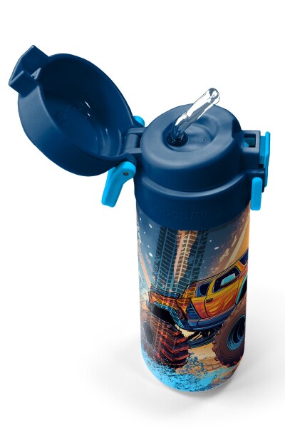 Coral High Kids Turuncu High Wheels Truck Desenli Pipetli ve Direkt İçim Çelik Termos 500 ml 31994 - 2