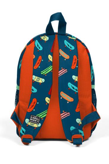 Minik Yuva Sırt Çantası Çivit Neon Turuncu Kaykay Desenli İki Bölmeli 23523 - 4