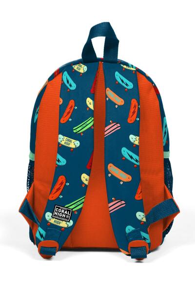 Minik Yuva Sırt Çantası Çivit Neon Turuncu Kaykay Desenli İki Bölmeli 23523 - 4