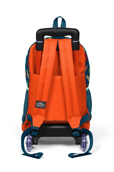 Coral High Kids Çivit Neon Turuncu Kaykay Desenli Üç Bölmeli Çekçekli Okul Sırt Çantası 23923 - 4