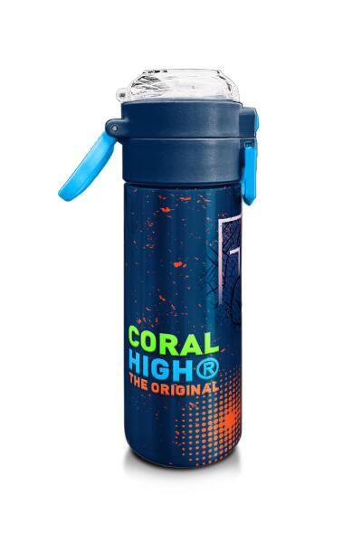 Coral High Kids Turuncu Lacivert Basketbol Desenli Pipetli ve Direkt İçim Çelik Termos 500 ml 31967 - 2