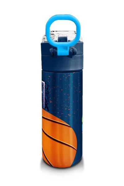 Coral High Kids Turuncu Lacivert Basketbol Desenli Pipetli ve Direkt İçim Çelik Termos 500 ml 31967 - 3