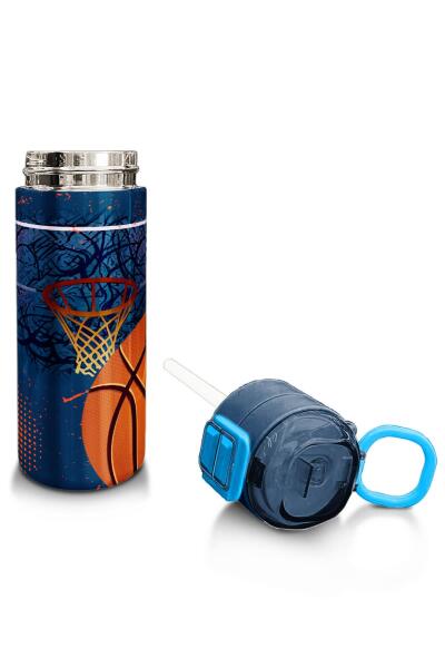 Coral High Kids Turuncu Lacivert Basketbol Desenli Pipetli ve Direkt İçim Çelik Termos 500 ml 31967 - 4