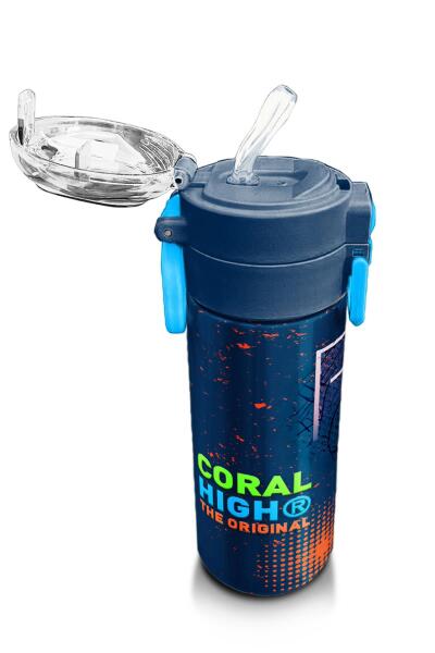 Coral High Kids Turuncu Lacivert Basketbol Desenli Pipetli ve Direkt İçim Çelik Termos 500 ml 31967 - 5