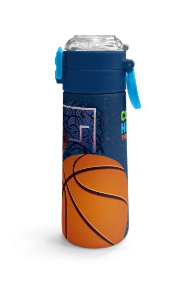 Coral High Kids Turuncu Lacivert Basketbol Desenli Pipetli ve Direkt İçim Çelik Termos 500 ml 31967 - 3