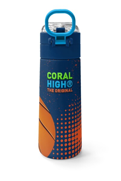 Coral High Kids Turuncu Lacivert Basketbol Desenli Pipetli ve Direkt İçim Çelik Termos 500 ml 31967 - 4