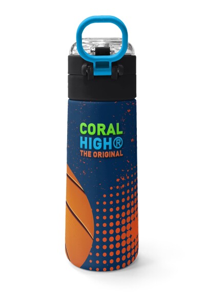 Coral High Kids Turuncu Lacivert Basketbol Desenli Pipetli ve Direkt İçim Çelik Termos 500 ml 31967 - 4