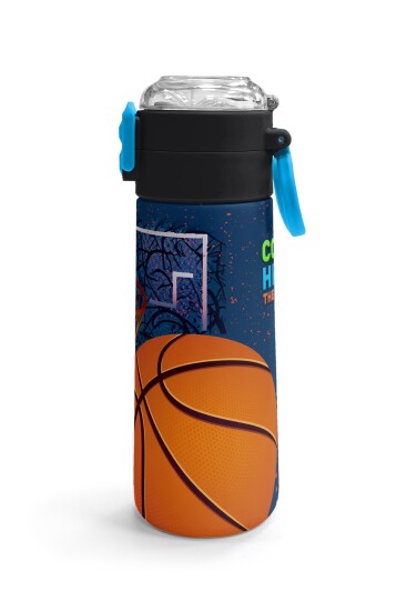 Coral High Kids Turuncu Lacivert Basketbol Desenli Pipetli ve Direkt İçim Çelik Termos 500 ml 31967 - 3