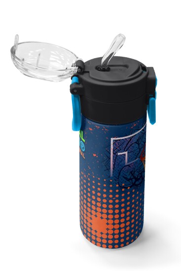 Coral High Kids Turuncu Lacivert Basketbol Desenli Pipetli ve Direkt İçim Çelik Termos 500 ml 31967 - 5