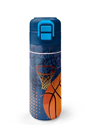 Coral High Kids Turuncu Lacivert Basketbol Desenli Pipetli ve Direkt İçim Çelik Termos 500 ml 31967 - 4