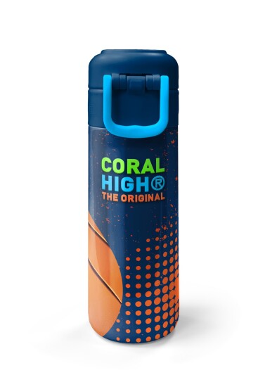 Coral High Kids Turuncu Lacivert Basketbol Desenli Pipetli ve Direkt İçim Çelik Termos 500 ml 31967 - 7