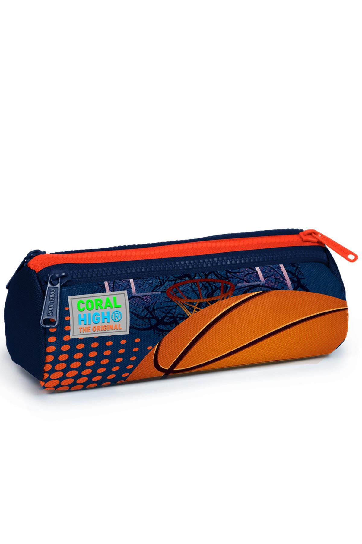 Coral High Kids Turuncu Lacivert Basketbol Desenli Üç Bölmeli Kalem Çantası 22066
