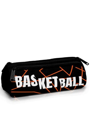 Coral High Kids Turuncu Siyah Basketbol Desenli Üç Bölmeli Kalem Çantası 11166 - 1