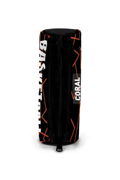 Coral High Kids Turuncu Siyah Basketbol Desenli Üç Bölmeli Kalem Çantası 11166 - 2