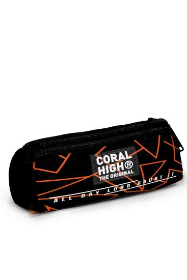 Coral High Kids Turuncu Siyah Basketbol Desenli Üç Bölmeli Kalem Çantası 11166 - 3
