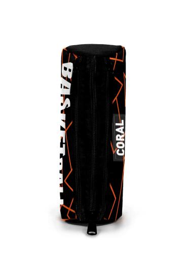 Coral High Kids Turuncu Siyah Basketbol Desenli Üç Bölmeli Kalem Çantası 11166 - 2