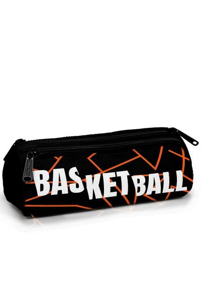 Coral High Kids Turuncu Siyah Basketbol Desenli Üç Bölmeli Kalem Çantası 11166 - 1