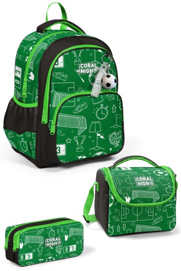 Coral High Kids Yeşil Futbol Desenli 3'lü Okul Çanta Seti SET0133247 - Coral High