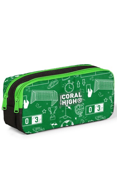 Coral High Kids Yeşil Futbol Desenli İki Bölmeli Kalem Çantası 31047 - 1