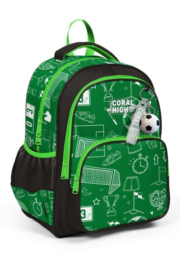 Coral High Kids Yeşil Futbol Desenli Üç Bölmeli Okul Sırt Çantası 33247 