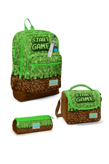 Coral High Kids Yeşil Kahverengi High Craft Desenli 3’lü Okul Çanta Seti SET0123776 - Coral High