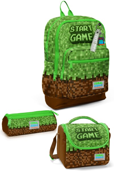 Coral High Kids Yeşil Kahverengi High Craft Desenli 3’lü Okul Çanta Seti SET0123776 - 1