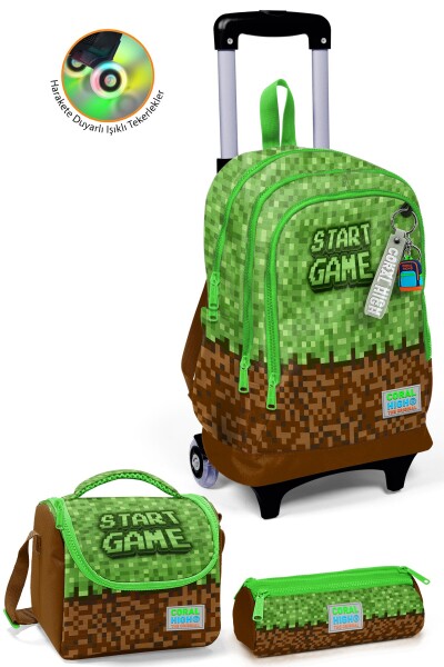 Coral High Kids Yeşil Kahverengi High Craft Desenli 3’lü Okul Çanta Seti SET0123976 - 1
