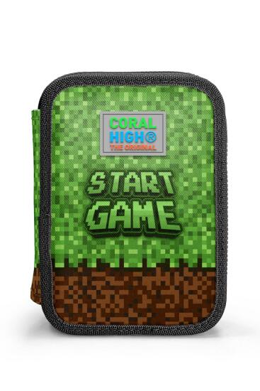 Coral High Kids Yeşil Kahverengi High Craft Desenli Çift Katlı Kalem Çanta 11154 - 2