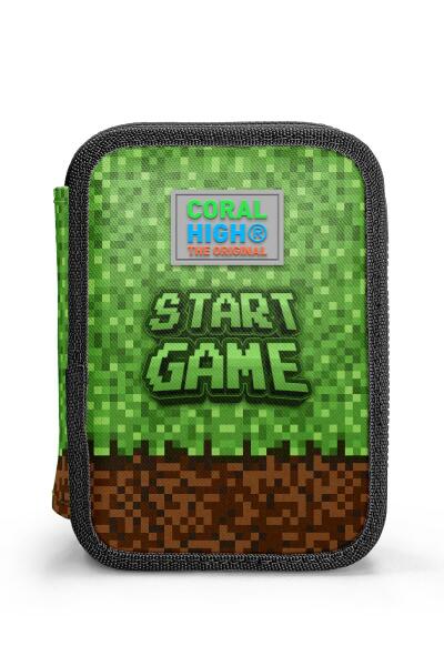 Coral High Kids Yeşil Kahverengi High Craft Desenli Çift Katlı Kalem Çanta 11154 - 2