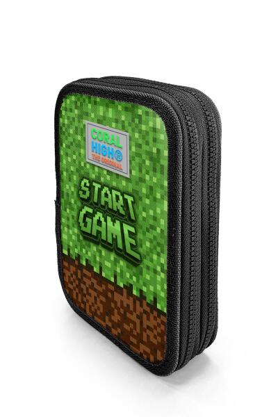 Coral High Kids Yeşil Kahverengi High Craft Desenli Çift Katlı Kalem Çanta 11154 - 3